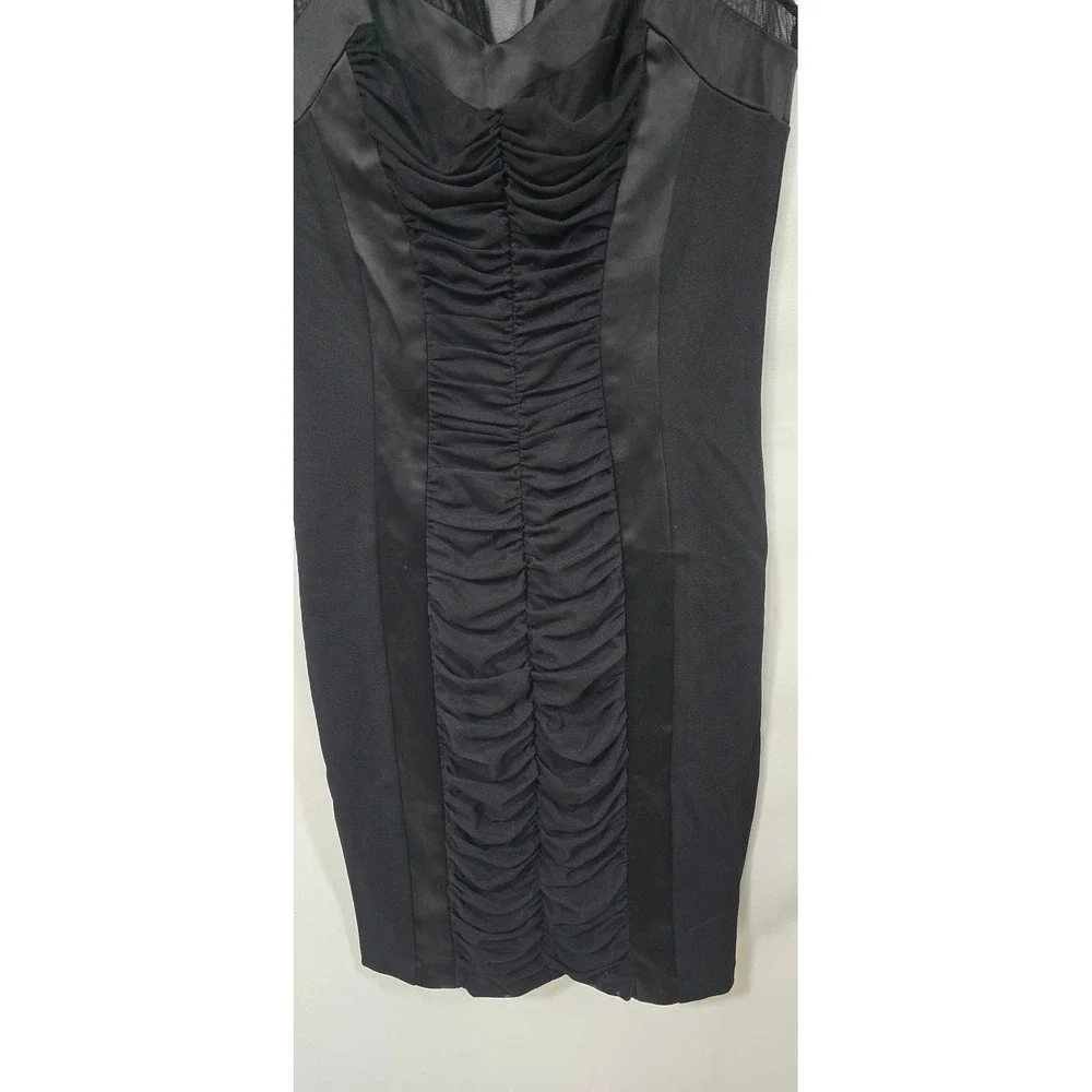 Y2K Cach's women 8 black mini dress bodycone cocktail mesh shoulders‎
